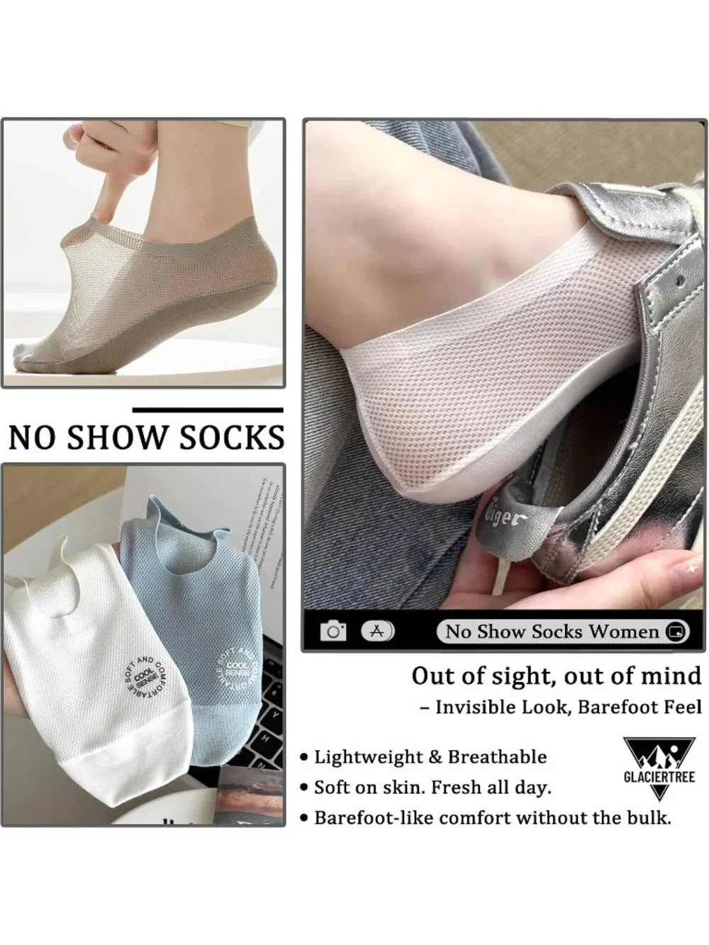 🧦Women's All White 6 Pairs No Show Socks Slip Liner Breathable Invisible Socks